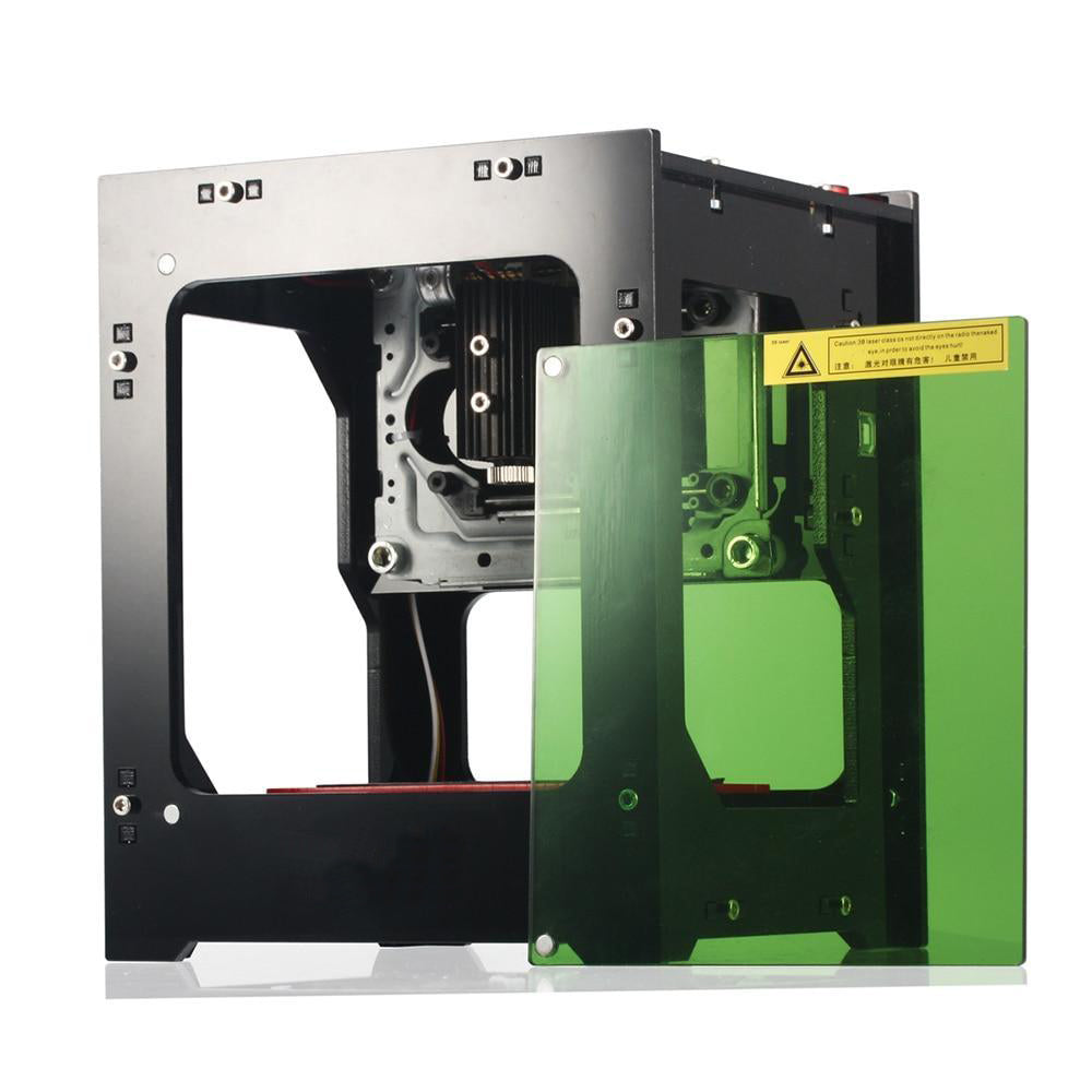 Laser engraving machine with green laser module on a white background