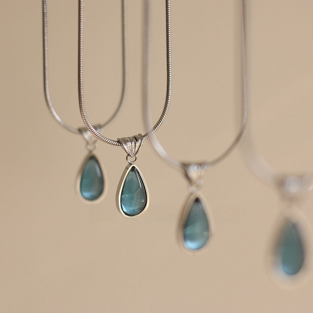 DewLume blue teardrop pendant necklace with silver-tone chain