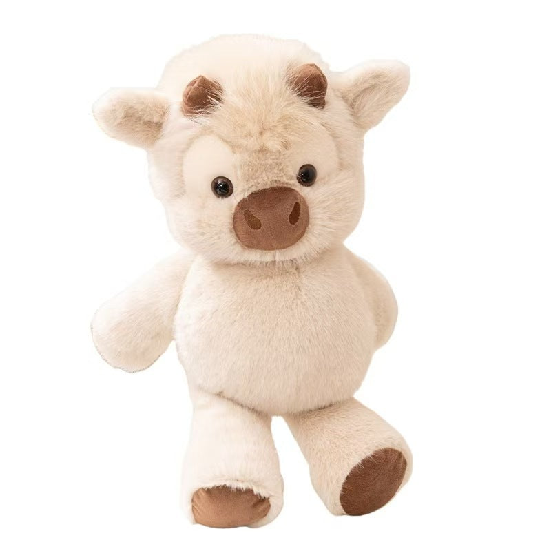 CreamCuddle Highland cow plush with a cream coat, brown horns, snout and hooves