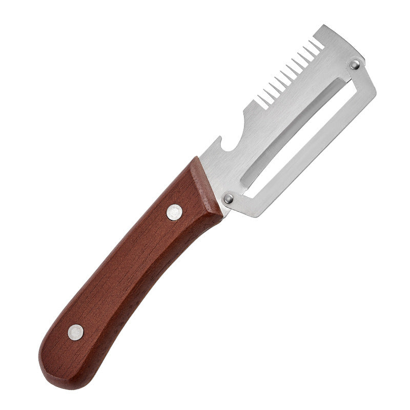 PrepSwift wood-handle julienne tool showing its comb-like cutting edge