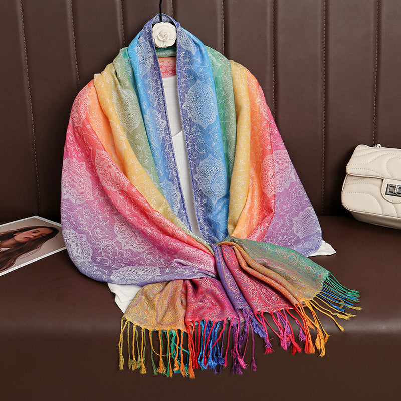 HueWrap pastel rainbow paisley scarf with blue, pink and yellow gradients